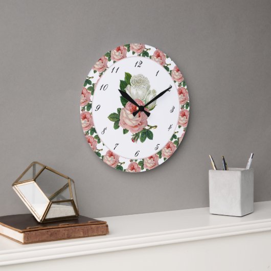 Roze Vintage Victoriaanse Roos Wandklok (Kantoor)