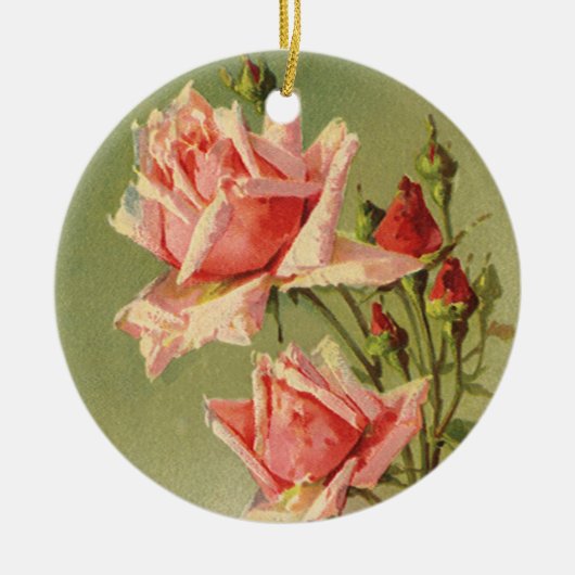 Roze vintage victoriaanse tuingarderoos voor Valen Keramisch Ornament (Voorkant)