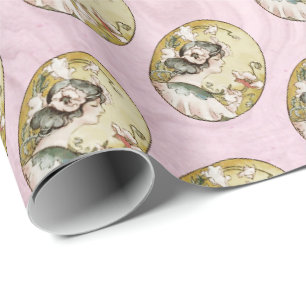 Roze Vintage Victoriase vrouw Cadeaupapier