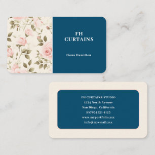 Roze Vintage Visitekaartje met Blauwe Bloemen