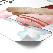 Roze vintage vliegtuigluggage afgifte feestbord poster (Hoek)