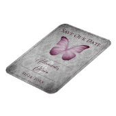 Roze Vintage Vlinder Damask Bewaar de Datum Magneet (Linkerzijde)
