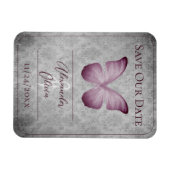 Roze vintage vlinder damast 'Save the Date' Magneet (Horizontaal)