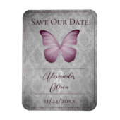 Roze vintage vlinder damast 'Save the Date' Magneet (Verticaal)