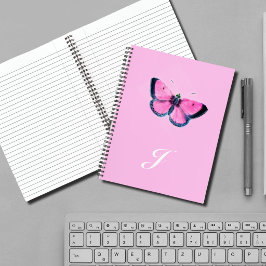 roze vintage vlinder - met monogram notitieboek