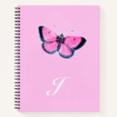 roze vintage vlinder - met monogram notitieboek (Voorkant)