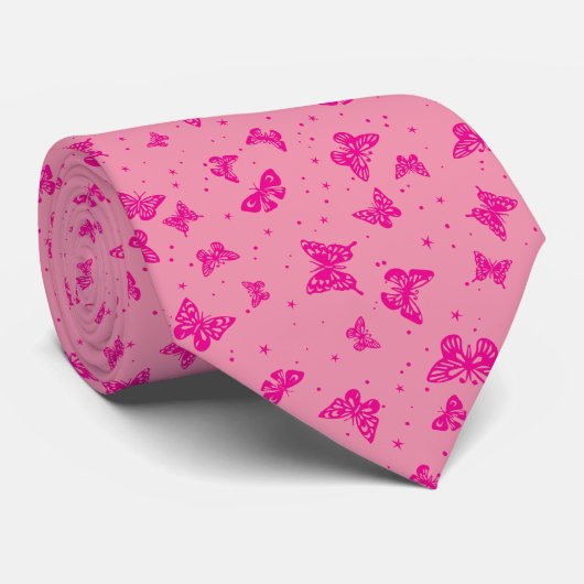 Roze vintage vlinder motiefpatroon stropdas (Opgerold)