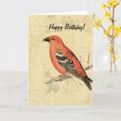 Roze Vintage Vogel, Verjaardag Kaart (Gele Bloem)