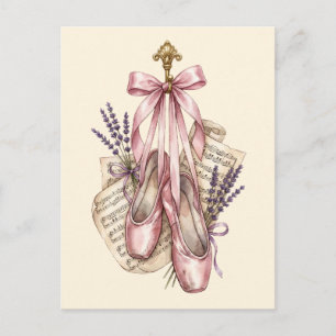 Roze Vintage Waterverf Ballet Puntenschoenen Briefkaart