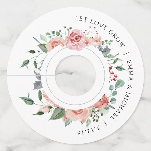 Roze Vintage Waterverf Bloemig Wijnglaslabel (Voorkant)