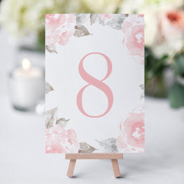 Roze Vintage Waterverf Roos Tafelnummerkaart Kaart