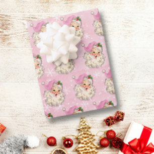Roze Vintage-Waterverf Santa Retro   Cadeaupapier