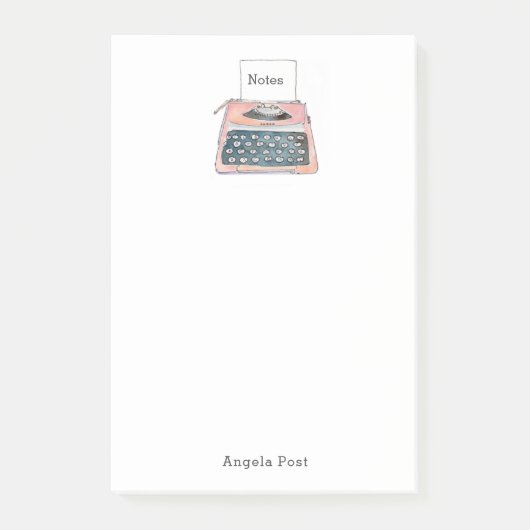 Roze Vintage Waterverf Schrijfmachine Post-it® Notes (Voorkant)
