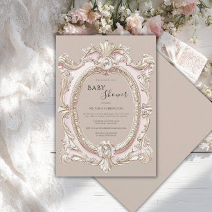 Roze Vintage Whimsical Elegante Baby Shower Kaart