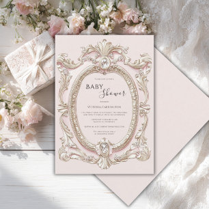 Roze Vintage Whimsical Elegante Baby Shower Kaart
