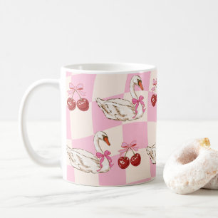 Roze Vintage Zwaan & Kersen Koffiemok