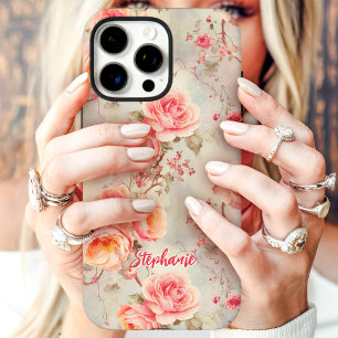 Roze Vintagerozen Romantische Bloemstukken Aangepa iPhone 16 Pro Max Hoesje