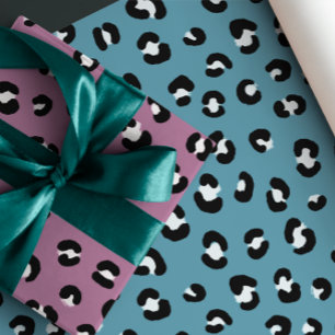 Roze, Violet, Blauw Chique Luipaard Print Inpakpapier Vel