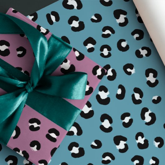 Roze, Violet, Blauw Chique Luipaard Print Inpakpapier Vel