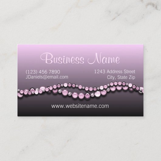 Roze violet kralen  zilveren cirkelpatroon visitekaartje (Achterkant)
