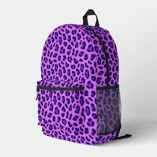 Roze Violet Leopard Animal Print Skin Patroon Bedrukte Rugzak (Achterkant Hoek Rechts)