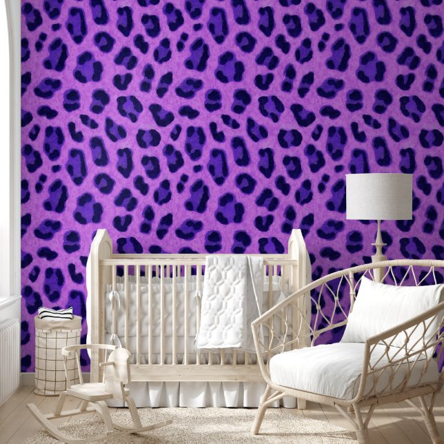 Roze Violet Leopard Animal Print Skin Patroon Behang (Kinderen)