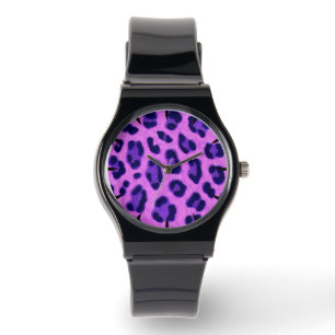 Roze Violet Leopard Animal Print Skin Patroon Horloge