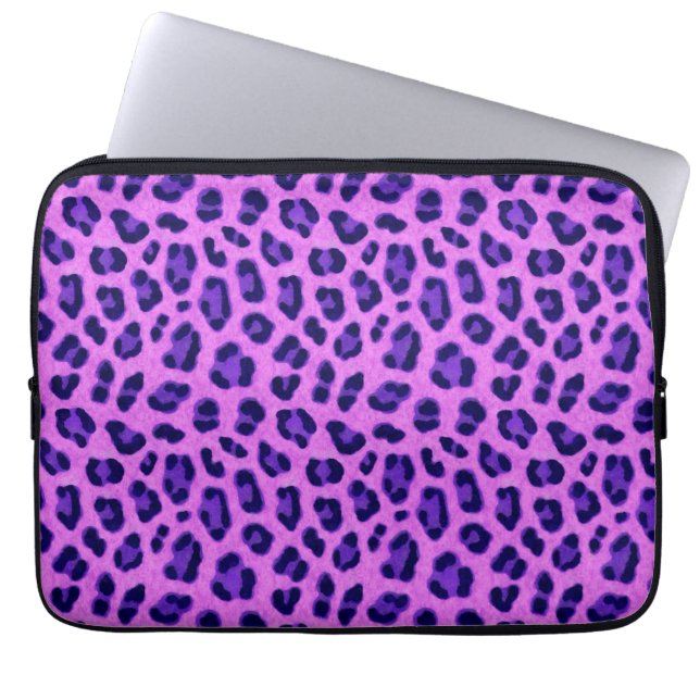 Roze Violet Leopard Animal Print Skin Patroon Laptop Sleeve (Voorkant)