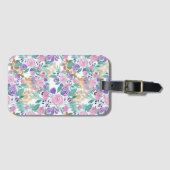 Roze Violet Paars Gold Waterverf bloemen bladeren Bagagelabel (Voorkant (horizontaal))