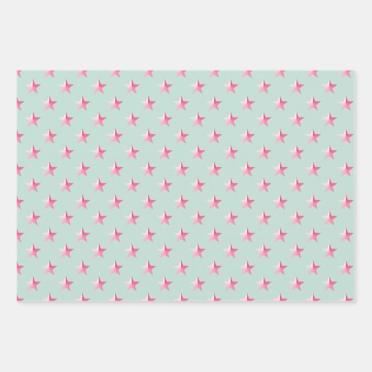Roze Violet Paarse Sterren Sage Green Inpakpapier Vel (Voorkant)