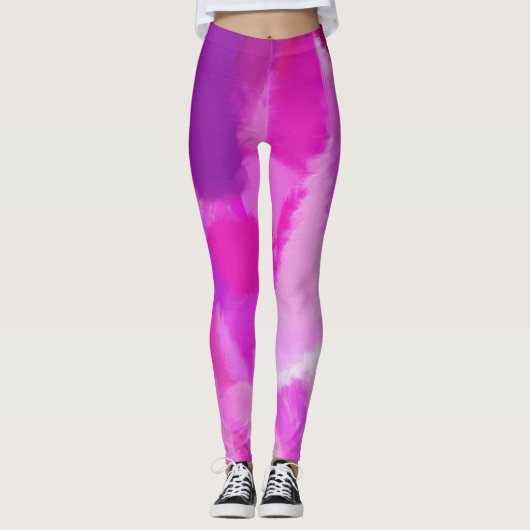 Roze Violet Paint Splatter Leggings (Voorkant)