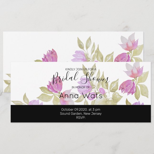 Roze Violet Waterverf Flowers handbeschilderd (Voorkant / Achterkant)