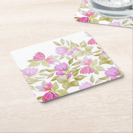 Roze Violet Waterverf Flowers handbeschilderd Kartonnen Onderzetters