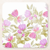 Roze Violet Waterverf Flowers handbeschilderd Kartonnen Onderzetters (Voorkant)