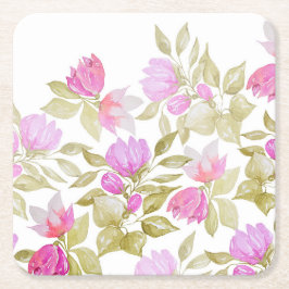 Roze Violet Waterverf Flowers handbeschilderd Kartonnen Onderzetters