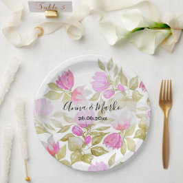 Roze Violet Waterverf Flowers handbeschilderd Papieren Bordje