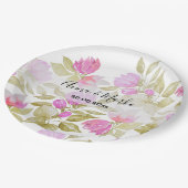 Roze Violet Waterverf Flowers handbeschilderd Papieren Bordje (Gekanteld)