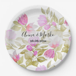 Roze Violet Waterverf Flowers handbeschilderd Papieren Bordje