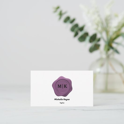 Roze Violet Wax Seal op Zwart & Wit Visitekaartje (Staand voorkant)