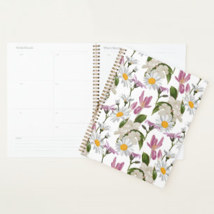 Roze violette tropische madeliefjes en lelie wilde planner