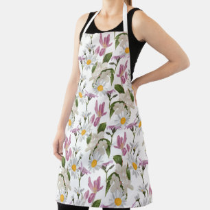 Roze violette tropische madeliefjes en lelie wilde schort