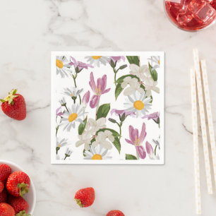 Roze violette tropische madeliefjes en lelie wilde servet