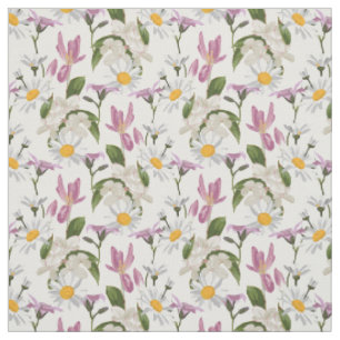 Roze violette tropische madeliefjes en lelie wilde stof
