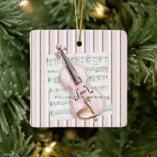 Roze Viool Bladmuziek Keramisch Ornament (Boom)