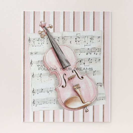 Roze Viool Bladmuziek Legpuzzel (Verticaal)