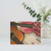 Roze Viool en Gitaar Briefkaart (Staand voorkant)