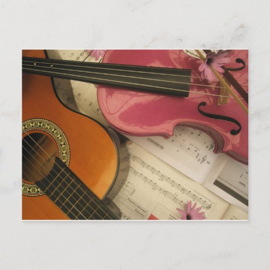 Roze Viool en Gitaar Briefkaart (Voorkant)
