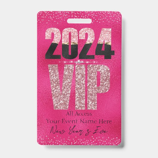 Roze VIP All Access Pas Glamoureuze Glitters Badge (Voorzijde)