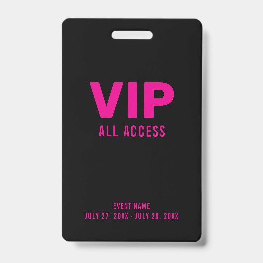 Roze VIP All Access Pass Event ID-badge Badge (Voorzijde)