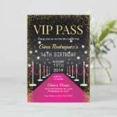 Roze VIP Pass Hollywood Red Carpet Birthday Kaart (Staand voorkant)